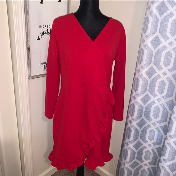 Sexy Salsa Red Ruffle Wrap Dress - Picture 4 of 9